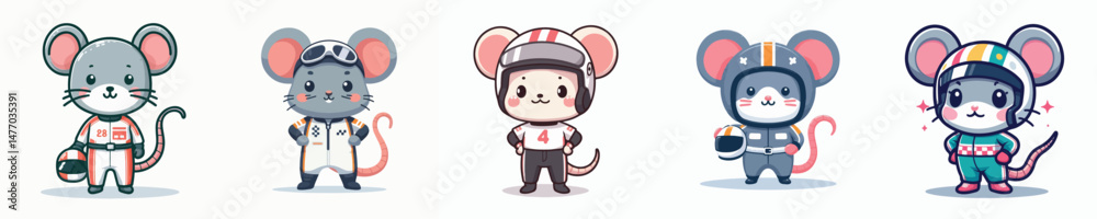 Obraz premium cute mouse vector in racer costume