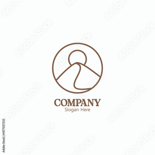 Elegant Minimalist Logo Design Featuring a Sun Setting Over a Mountain Landscape in a Circular Frame Perfect for Branding and Company Identity