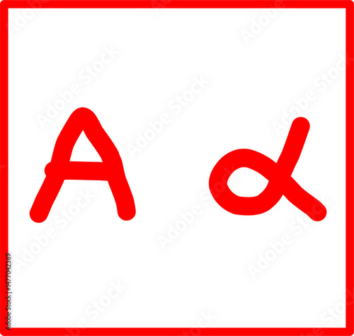 alpha physics symbol in doodle style, red physics symbol hand drawn