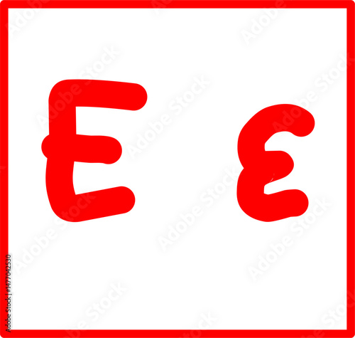 epsilon physics symbol in doodle style, red physics symbol hand drawn