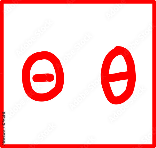 theta physics symbol in doodle style, red physics symbol hand drawn
