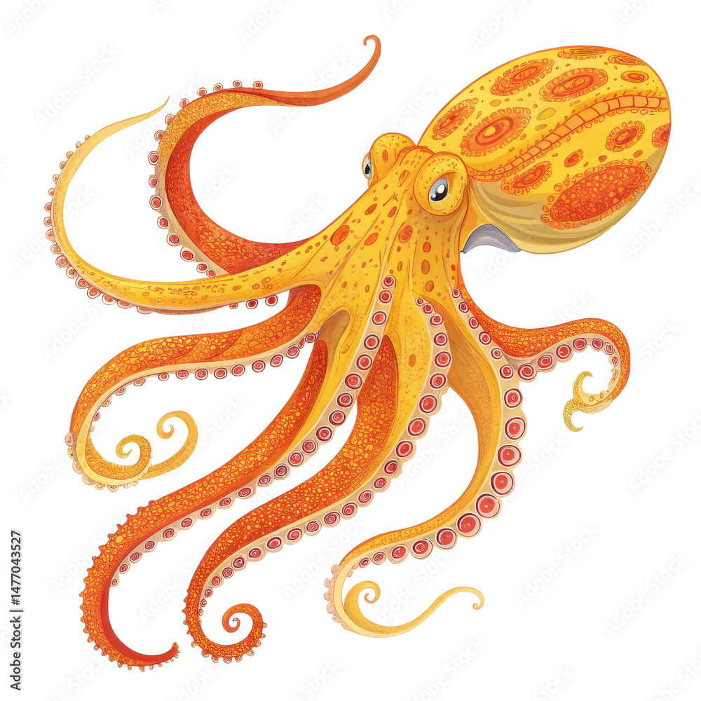 Obraz premium Colorful Octopus with Tentacles in Bright Orange and Yellow Tones
