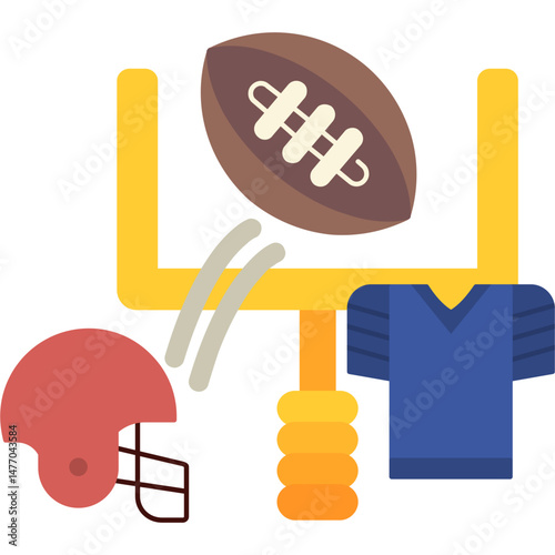 American Football Icon � Rugby Ball, Helmet, Goal Post Symbol