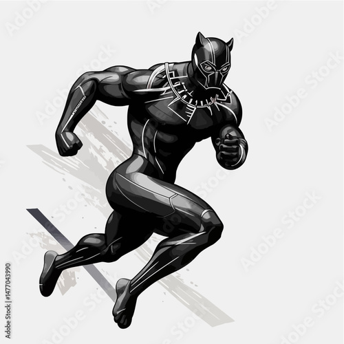 Black_Panther_Artwork_Running_Superhero_Illustration_Marvel_Comics_Fan_Art_Wakanda_Forever_Digital_Art_Black_and_White_Design_Action_Pose