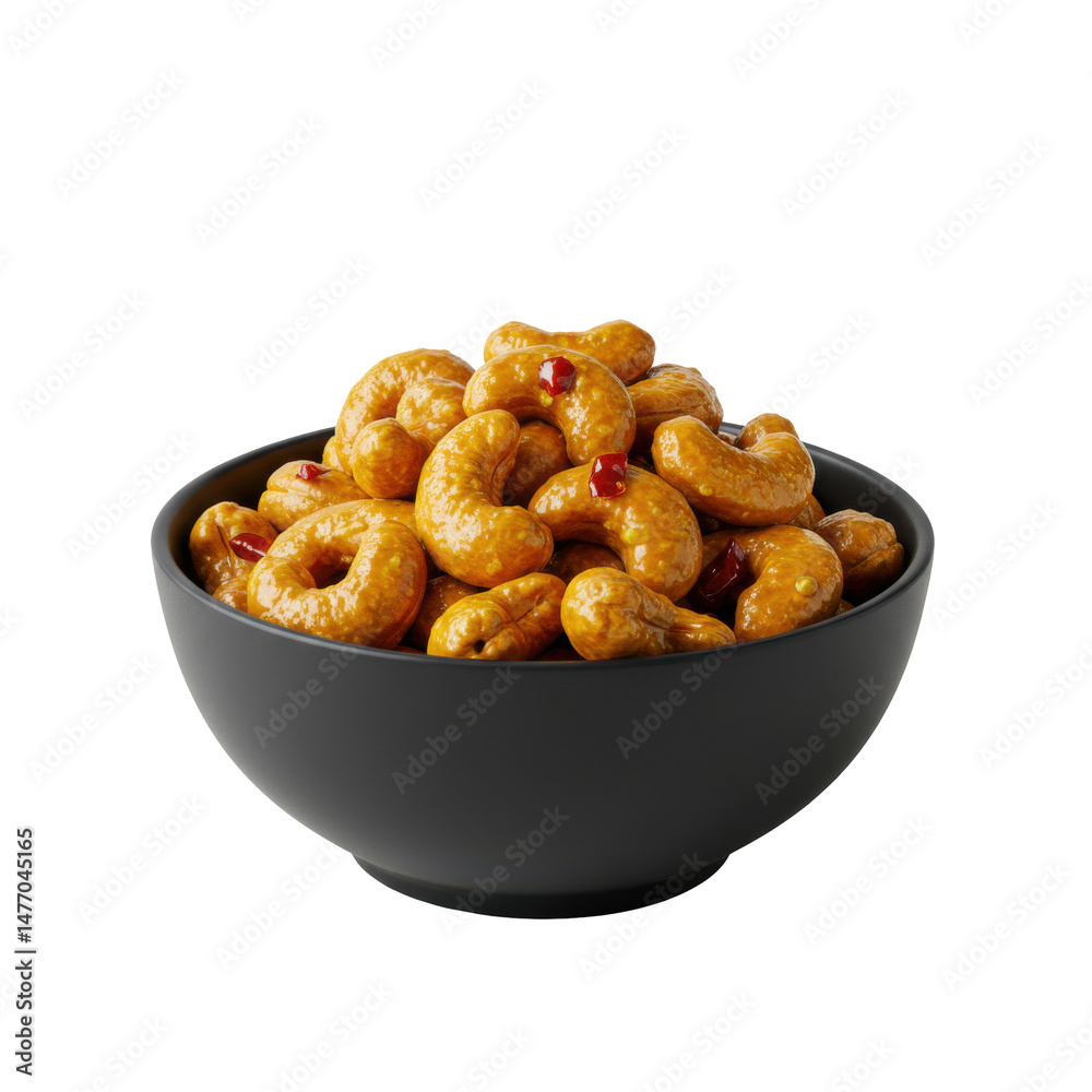 Bowl of Spicy Cashews on a Black Background with No Distractions for Food Photography Bowl of Spicy Cashews on a Black Background with No Distractions for Food Photography