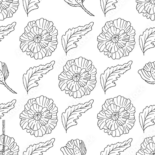 Pattern for textile or kitchen in hand draw style. Monochrome pattern