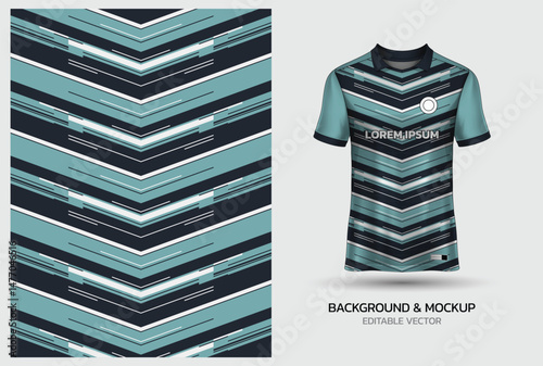 Jersey mockup and background pattern design. Uniform front view jersey and sublimation templates for sports, soccer, football, volleyball, badminton, e-sports, casual