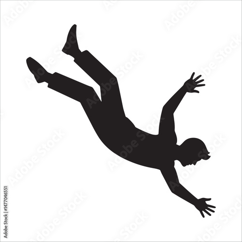 Silhouette of falling man isolated on white background, business risk and danger concept.
