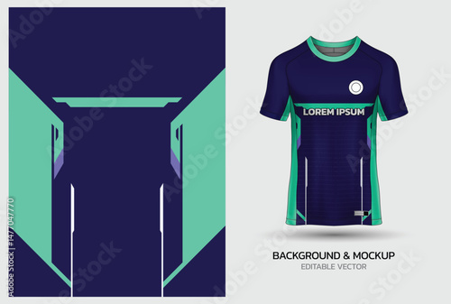 Jersey mockup and background pattern design. Uniform front view jersey and sublimation templates for sports, soccer, football, volleyball, badminton, e-sports, casual