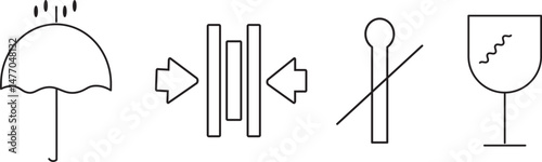 set of fragile package icons set, cargo icon vactor, Containing handle with care, side up, keep dry, step on, throw garbage background