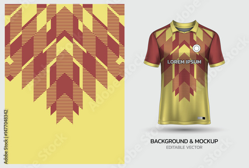 Jersey mockup and background pattern design. Uniform front view jersey and sublimation templates for sports, soccer, football, volleyball, badminton, e-sports, casual
