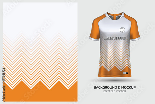 Jersey mockup and background pattern design. Uniform front view jersey and sublimation templates for sports, soccer, football, volleyball, badminton, e-sports, casual