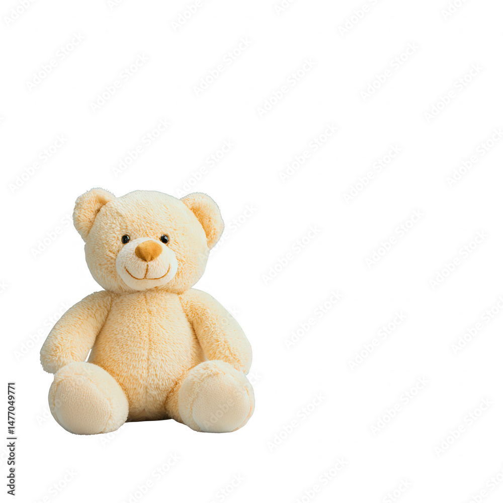 Obraz premium A soft and cuddly teddy bear with a friendly smile, perfect for bringing comfort and joy to children. Ideal for use in children's decor, gifts, or educational content.