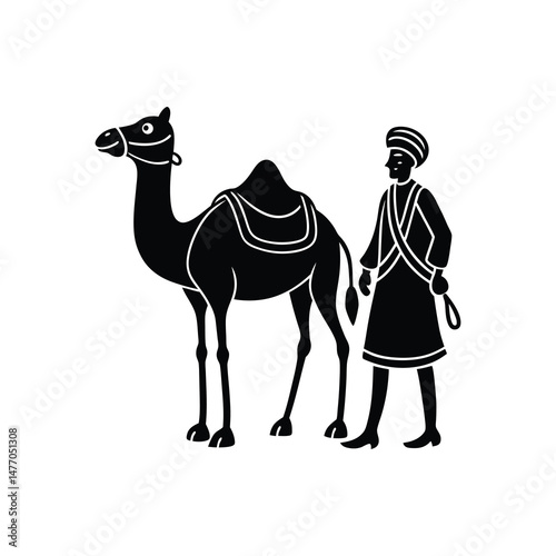Flat and Minimal a Camel and its Handler icon vector illustration isolated on white background