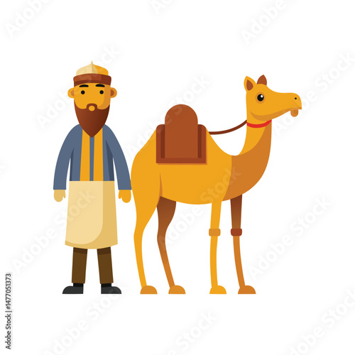 Flat and Minimal a Camel and its Handler icon vector illustration isolated on white background