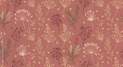Wallpaper Mural Autumnal Botanical Seamless Pattern Dusty Rose Beige Cream Floral Design Textile Fabric Wallpaper Background Print Torontodigital.ca