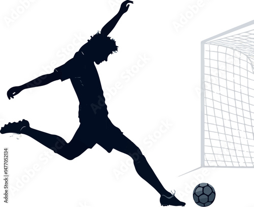 Soccer Player Kicking Ball into Goal Silhouette