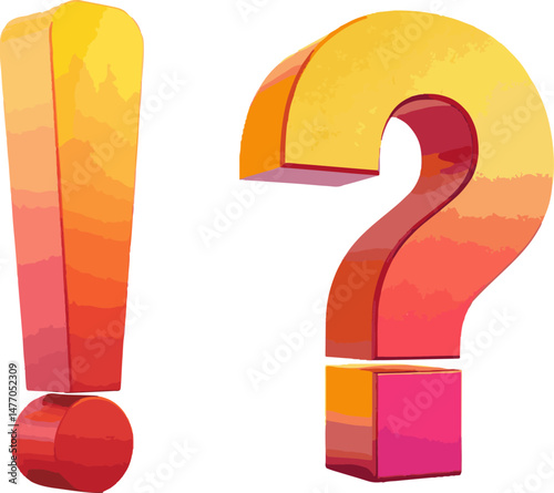 Colorful 3D Question Mark and Exclamation Mark Icons – Gradient Punctuation Symbols for Graphic Design