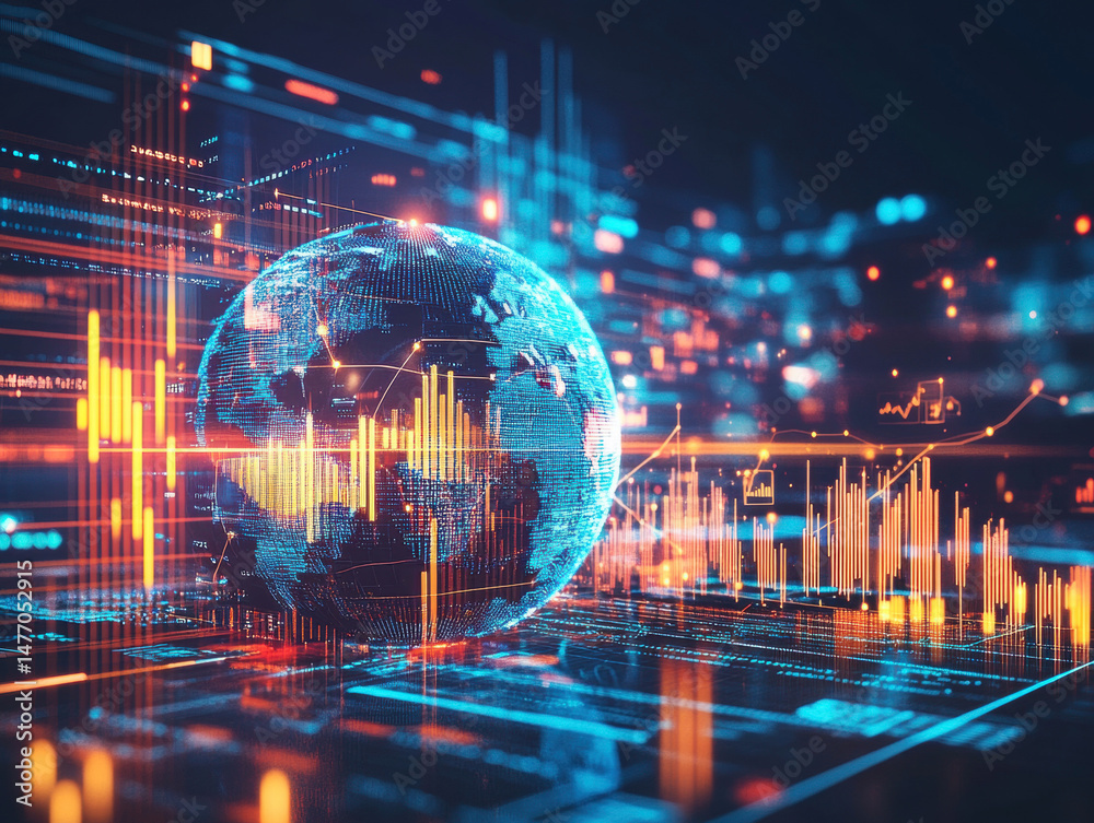 Fototapeta premium Digital globe displaying trends and analytics in modern tech