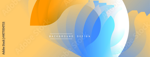 Abstract flowing shapes, warm orange, cool blue gradients. Modern design elements create dynamic visual texture. Minimalist composition.