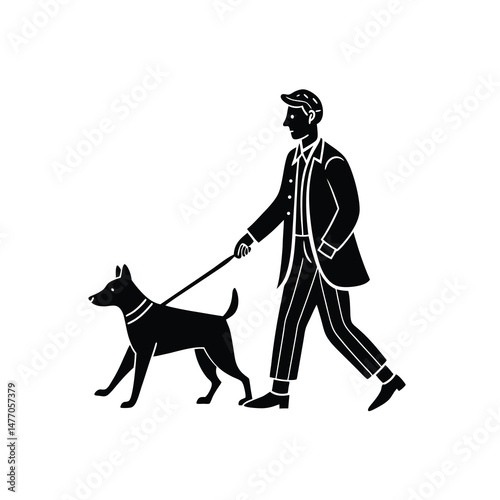 Flat and Minimal a man walking a dog icon vector illustration isolated on white background
