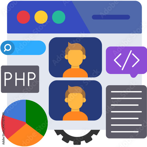 PHP Web Development with User Interface Elements � Line Illustration