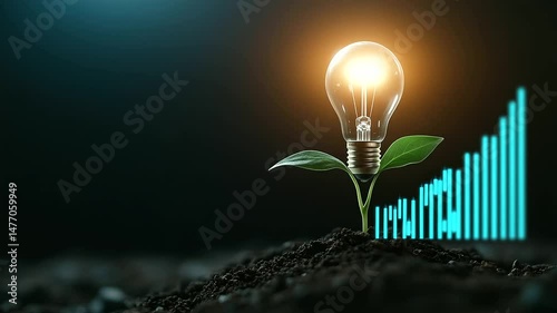 Wallpaper Mural A light bulb growing into a small plant with roots that align with a financial graph rising steadily, symbolizing the positive environmental and financial impacts of investing in g Torontodigital.ca