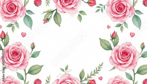Delicate watercolor roses, leaves & buds, repeating pattern, pattern, petals, soft