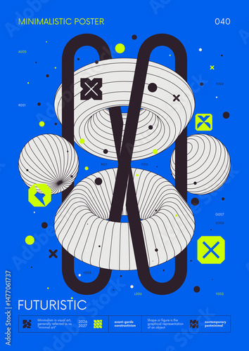 Modern abstract poster, Raster version of high quality and resolution, artwork with geometric postmodern shapes in brutalism aesthetics, minimalistic trendy bold composition, A4 futuristic graphic 40