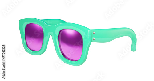 Realistic 3d blue turquoise azure bright sunglasses. Summertime Eyewear accessory object. Tropical travel vacation element Vector illustration Isolated on white background.