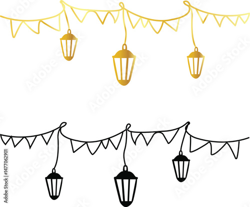 vector illustration of a decorative background with a crown hang Light lamp lalteen vector illustration