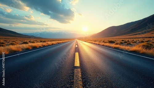 Asphalt road vanishing into the distance, creating a strong perspective line Perfect for travel, journey, and freedom concepts , destination, design