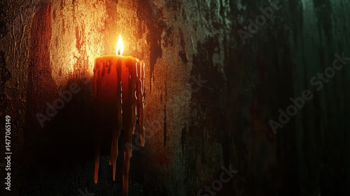 Burning candle flame in dim light