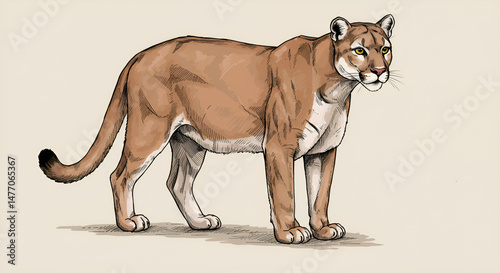 Detailed Illustration of a Standing Cougar