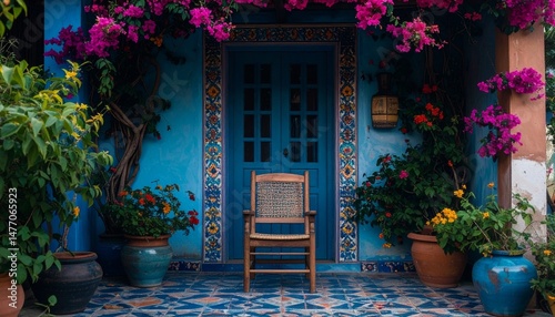 Fototapeta Naklejka Na Ścianę i Meble -  blue door with flowers