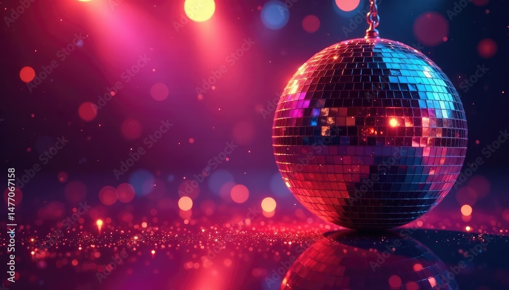 Obraz premium Disco ball reflecting light, sparkling facets, celebratory atmosphere , Christmas, club