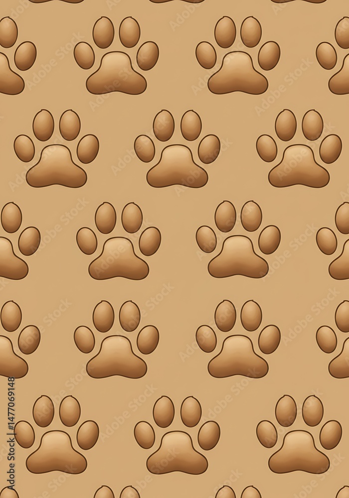 Obraz premium Brown Paw Print Seamless Pattern Background