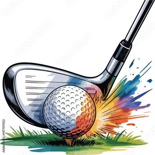 Golf ball bat and Bag art design illustration premium quality