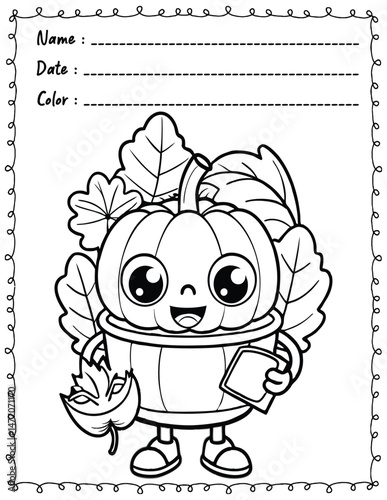 Cozy Autumn Coloring Pages For Kid and adult.  
High resolution (300 DPI), 
Ready to print on standard 8.5x11 inch paper With No Bleed, 
Black and White. 
Vector illustration AI, EPS, PNG, JPEG.