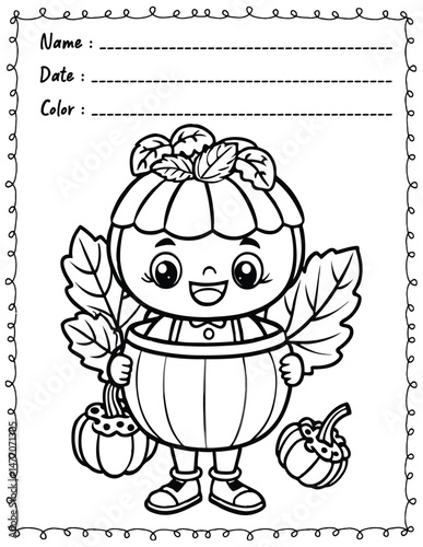 Cozy Autumn Coloring Pages For Kid and adult.  
High resolution (300 DPI), 
Ready to print on standard 8.5x11 inch paper With No Bleed, 
Black and White. 
Vector illustration AI, EPS, PNG, JPEG.