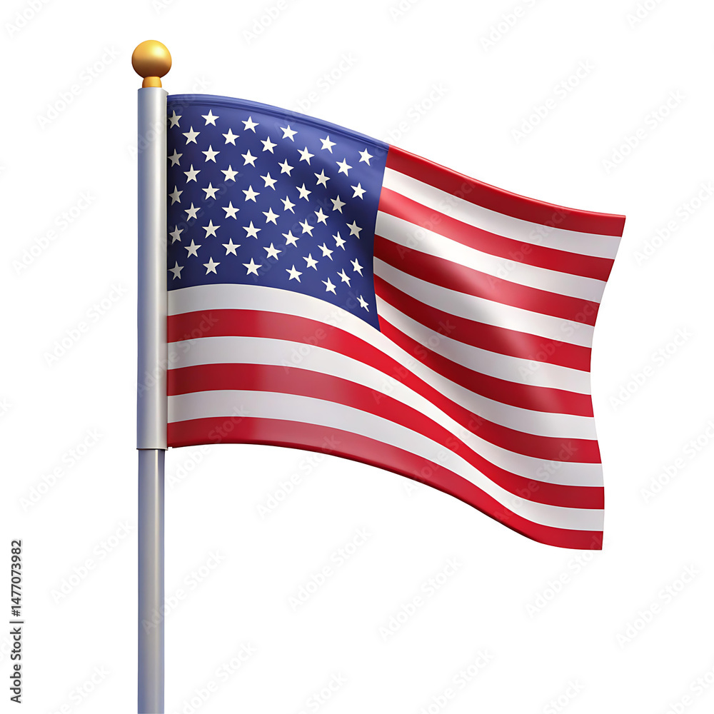 Fototapeta premium Flag of USA 3d rendering isolated on transparent background.