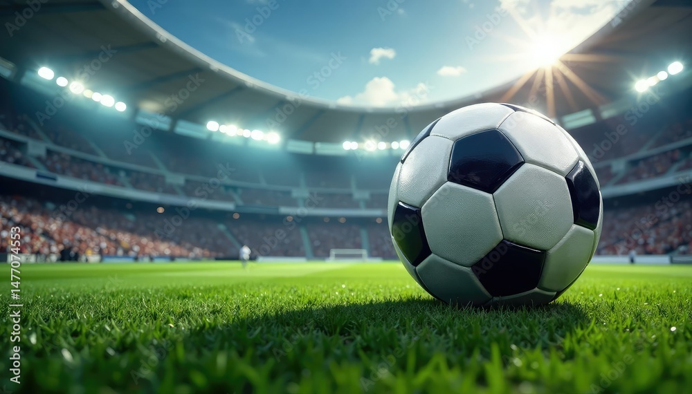 Obraz premium A giant soccer ball sits in a stadium, ready for kickoff , athletic, competition event