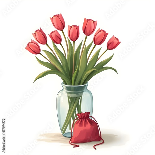 Summer Serenity: Fragrant Pink Tulips and Velvet Pouch Greeting Card