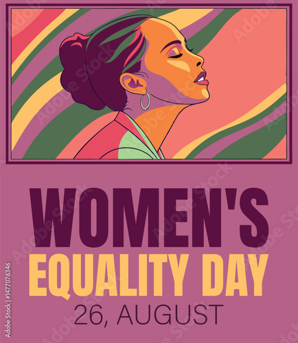 Women's equality day poster. Vector illustration of a woman with afro hair.