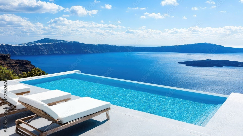 Fototapeta premium Stunning infinity pool overlooking a caldera.