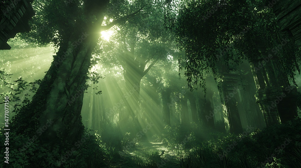 Obraz premium rays of light in the forest