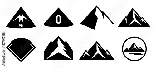 mountain icons set, Mountain Icons Set-Isolated On Black Background-Vector Illustration,