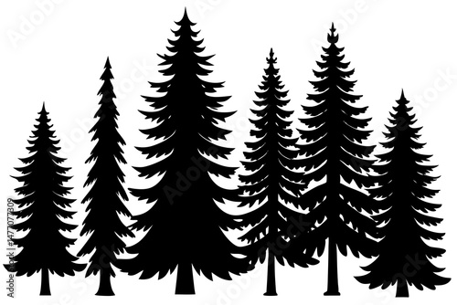 set of trees silhouettes, pine trees silhouette set template