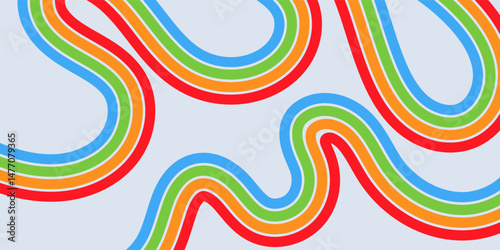 Abstract colored 70s background vector. Classic retro wallpaper with rainbow stripes and wavy lines. Colorful 1970s illustration suitable for posters, banners, decorative items and wall art.