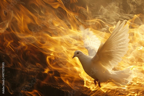 Wallpaper Mural White dove is flying through intense flames, symbolizing the holy spirit and spiritual awakening Torontodigital.ca